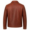 Men's Clay Red Brown Retro Leather Jacket, Plain Romanian Cut