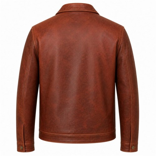 Men's Clay Red Brown Retro Leather Jacket, Plain Romanian Cut