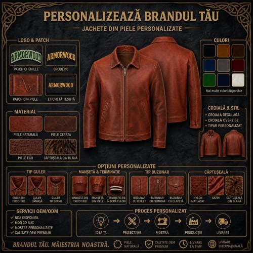 Men's Clay Red Brown Retro Leather Jacket, Plain Romanian Cut