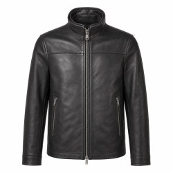 Men's Ink Black Commuter Leather Jacket, Plain Bulgarian Cut