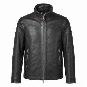 Men's Ink Black Commuter Leather Jacket, Plain Bulgarian Cut