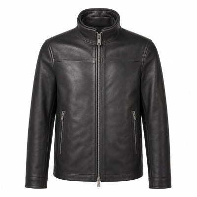 Men's Ink Black Commuter Leather Jacket, Plain Bulgarian Cut