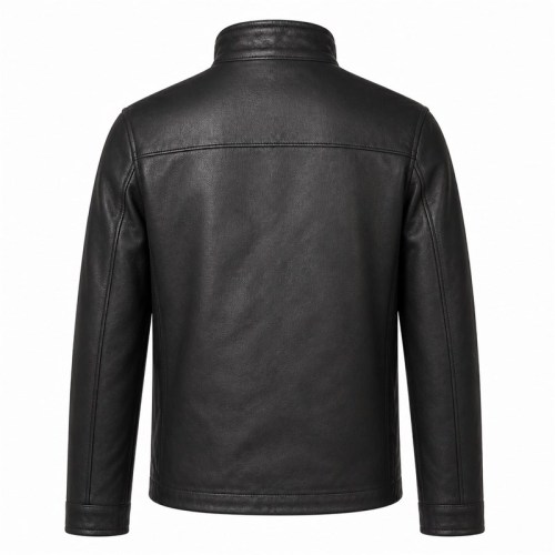 Men's Ink Black Commuter Leather Jacket, Plain Bulgarian Cut