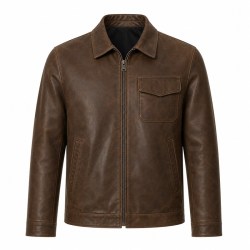 Men's Acorn Brown Outdoor Leather Jacket, Plain Bulgarian Cut