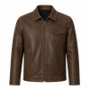 Men's Acorn Brown Outdoor Leather Jacket, Plain Bulgarian Cut