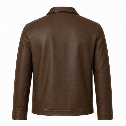 Men's Acorn Brown Outdoor Leather Jacket, Plain Bulgarian Cut