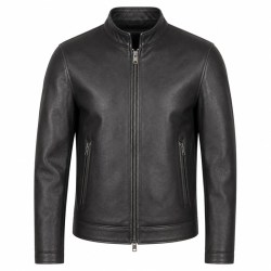 Men's Matte Black Cafe Racer Leather Jacket, Plain Croatian Cut
