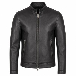 Men's Matte Black Cafe Racer Leather Jacket, Plain Croatian Cut