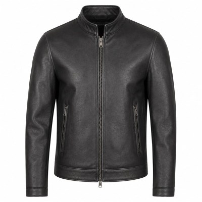 Men's Matte Black Cafe Racer Leather Jacket, Plain Croatian Cut