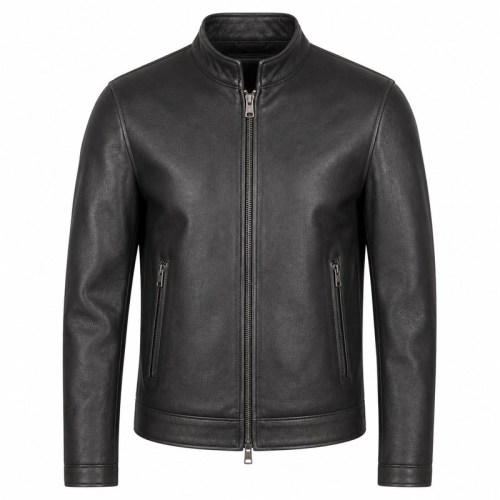 Men's Matte Black Cafe Racer Leather Jacket, Plain Croatian Cut