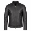 Men's Matte Black Cafe Racer Leather Jacket, Plain Croatian Cut