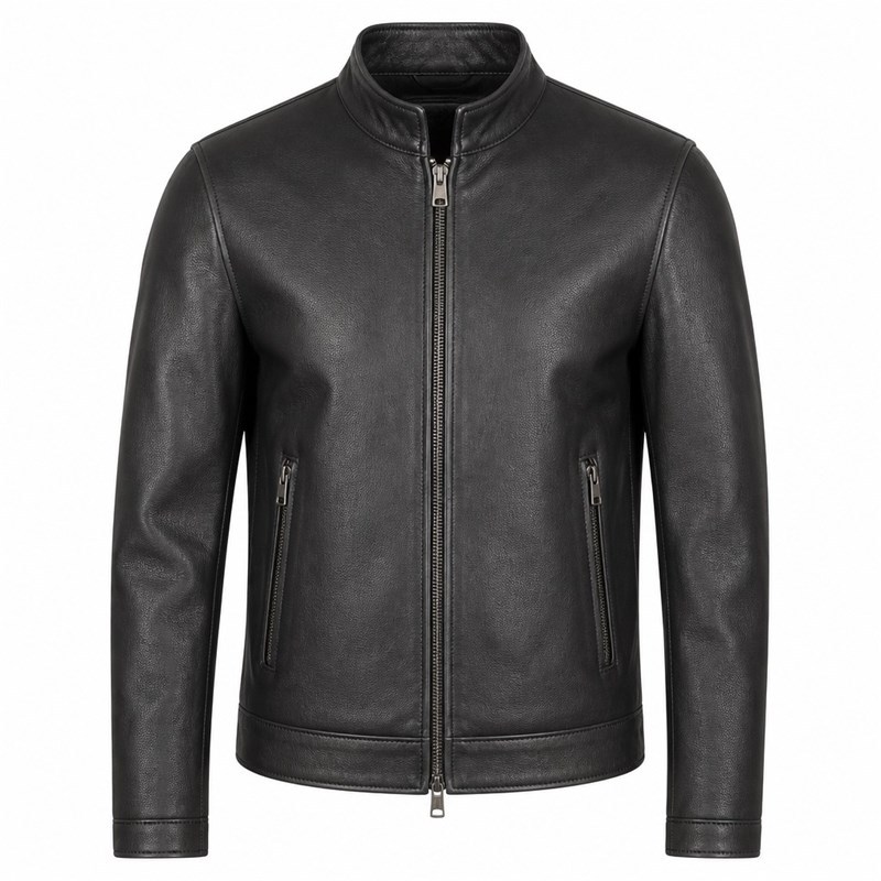 Men's Matte Black Cafe Racer Leather Jacket, Plain Croatian Cut