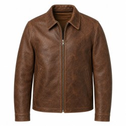 Men's Coastal Walnut Retro Leather Jacket, Plain Croatian Cut