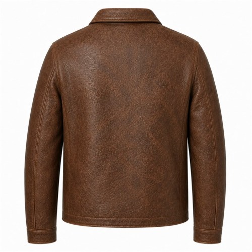 Men's Coastal Walnut Retro Leather Jacket, Plain Croatian Cut