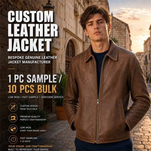 Men's Coastal Walnut Retro Leather Jacket, Plain Croatian Cut