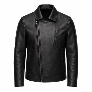 Men's Obsidian Black Urban Biker Leather Jacket, Serbian Cut