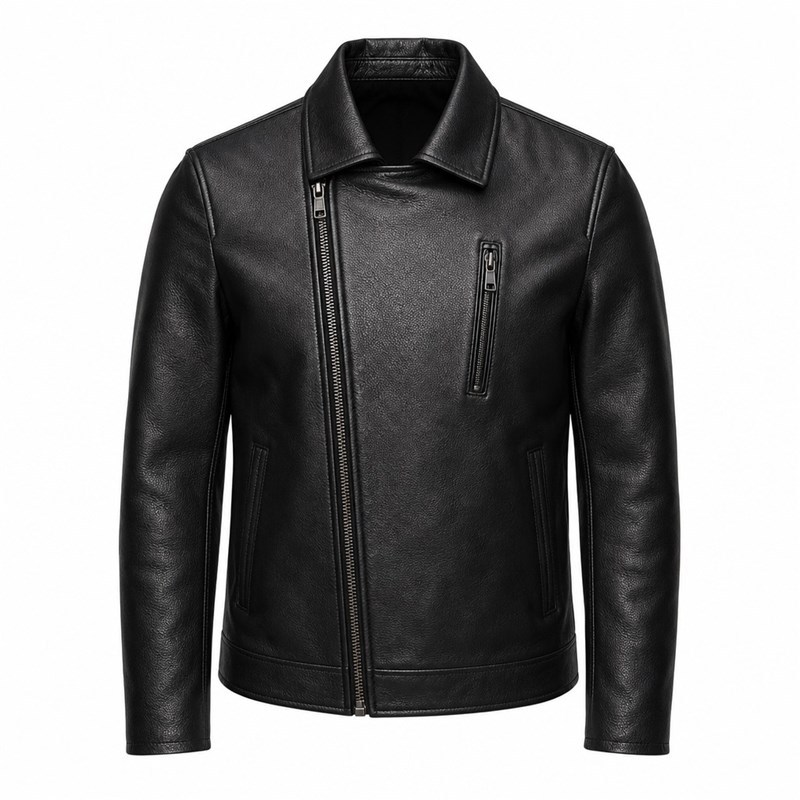 Men's Obsidian Black Urban Biker Leather Jacket, Serbian Cut