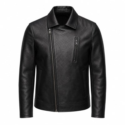 Men's Obsidian Black Urban Biker Leather Jacket, Serbian Cut