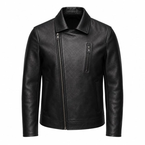 Men's Obsidian Black Urban Biker Leather Jacket, Serbian Cut