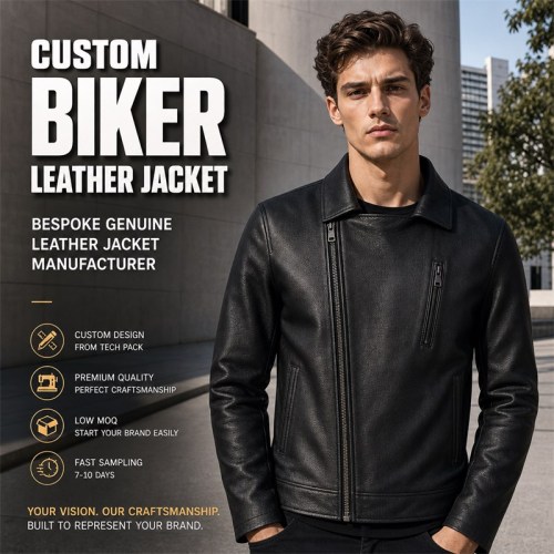 Men's Obsidian Black Urban Biker Leather Jacket, Serbian Cut