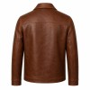 Men's Chestnut Brown Button Leather Jacket, Plain Serbian Cut