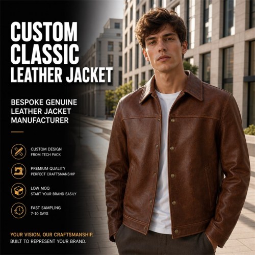 Men's Chestnut Brown Button Leather Jacket, Plain Serbian Cut