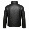 Men's Deep Black Windproof Leather Jacket, Plain Estonian Cut