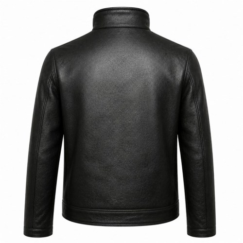Men's Deep Black Windproof Leather Jacket, Plain Estonian Cut