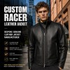 Men's Deep Black Windproof Leather Jacket, Plain Estonian Cut