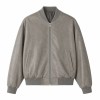 Men's Sandstone Grey Bomber Leather Jacket, Plain Estonian Cut