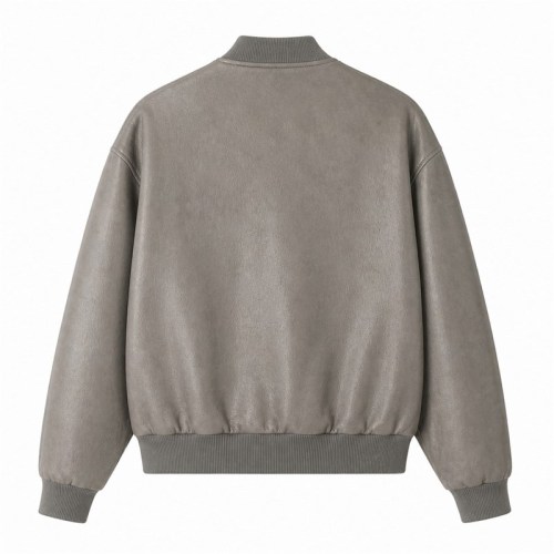 Men's Sandstone Grey Bomber Leather Jacket, Plain Estonian Cut