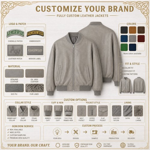 Men's Sandstone Grey Bomber Leather Jacket, Plain Estonian Cut