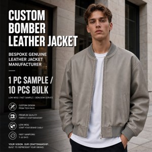 Men's Sandstone Grey Bomber Leather Jacket, Plain Estonian Cut