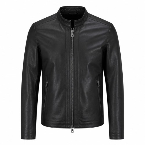 Men's Ink Black Minimalist Racer Leather Jacket, Luxembourg Cut