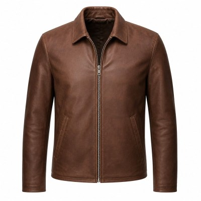 Men's Hazelnut Brown Leather Blazer Jacket, Plain Luxembourg Cut