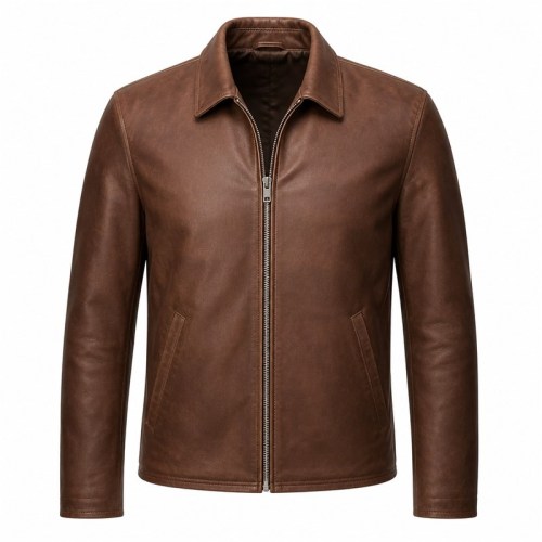 Men's Hazelnut Brown Leather Blazer Jacket, Plain Luxembourg Cut