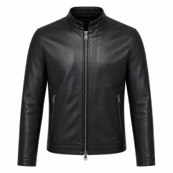 Men's Obsidian Black Lightweight Racer Leather Jacket, Malta Cut