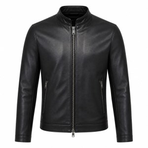 Men's Obsidian Black Lightweight Racer Leather Jacket, Malta Cut