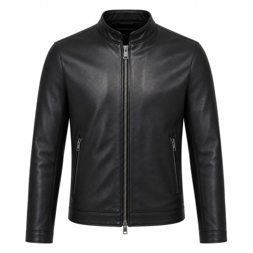 Men's Obsidian Black Lightweight Racer Leather Jacket, Malta Cut