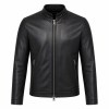 Men's Obsidian Black Lightweight Racer Leather Jacket, Malta Cut