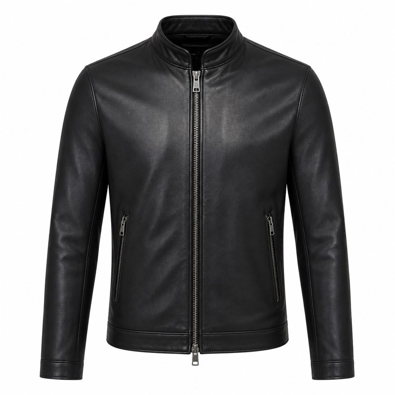 Men's Obsidian Black Lightweight Racer Leather Jacket, Malta Cut