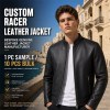 Men's Obsidian Black Lightweight Racer Leather Jacket, Malta Cut