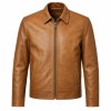 Men's Sand Gold Brown Tumbled Leather Jacket, Plain Malta Cut