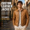 Men's Sand Gold Brown Tumbled Leather Jacket, Plain Malta Cut