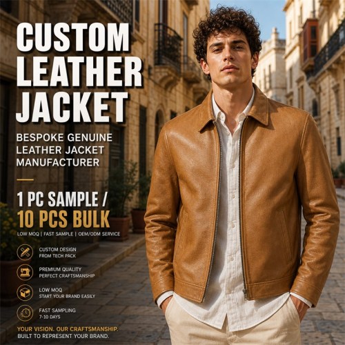 Men's Sand Gold Brown Tumbled Leather Jacket, Plain Malta Cut