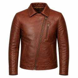 Men's Pampas Clay Red Brown Biker Leather Jacket, Argentinian Cut
