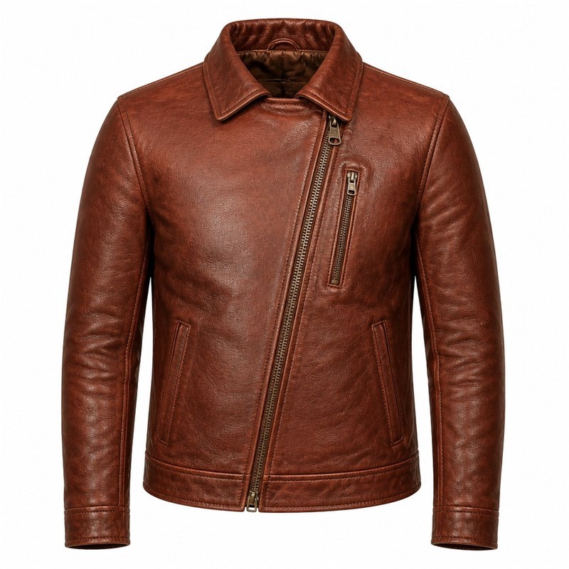 Men's Pampas Clay Red Brown Biker Leather Jacket, Argentinian Cut