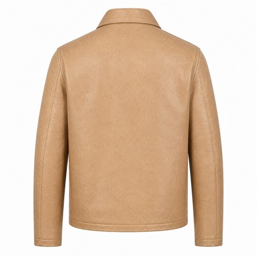 Men's Valley Wheat Beige Button Leather Jacket, Argentinian Cut