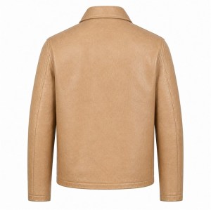 Men's Valley Wheat Beige Button Leather Jacket, Argentinian Cut