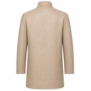 Men's Sand Beige Modest Leather Jacket with Full Coverage, Emirati Cut